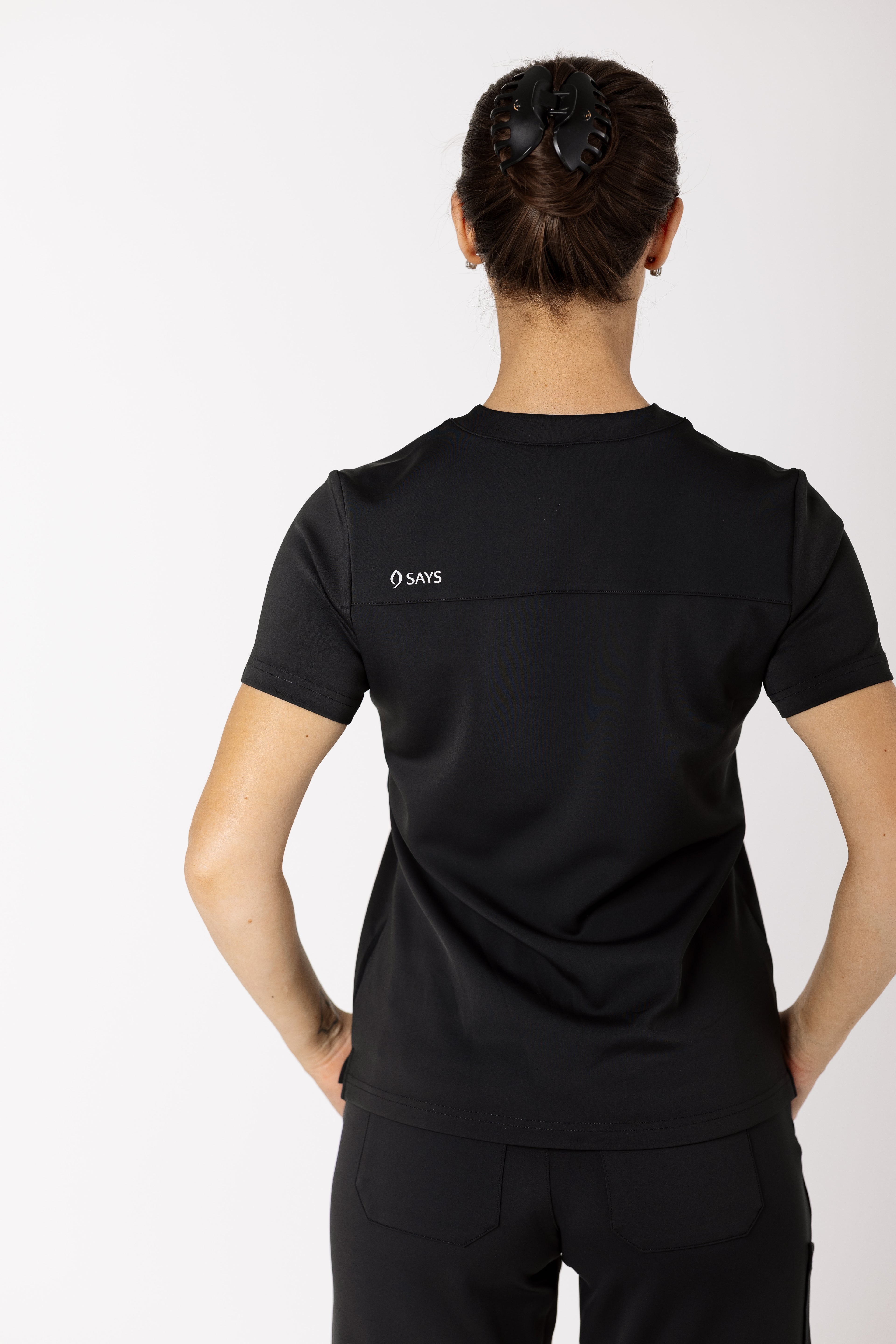 Amber Core Top women's premium scrub top in Jet Black