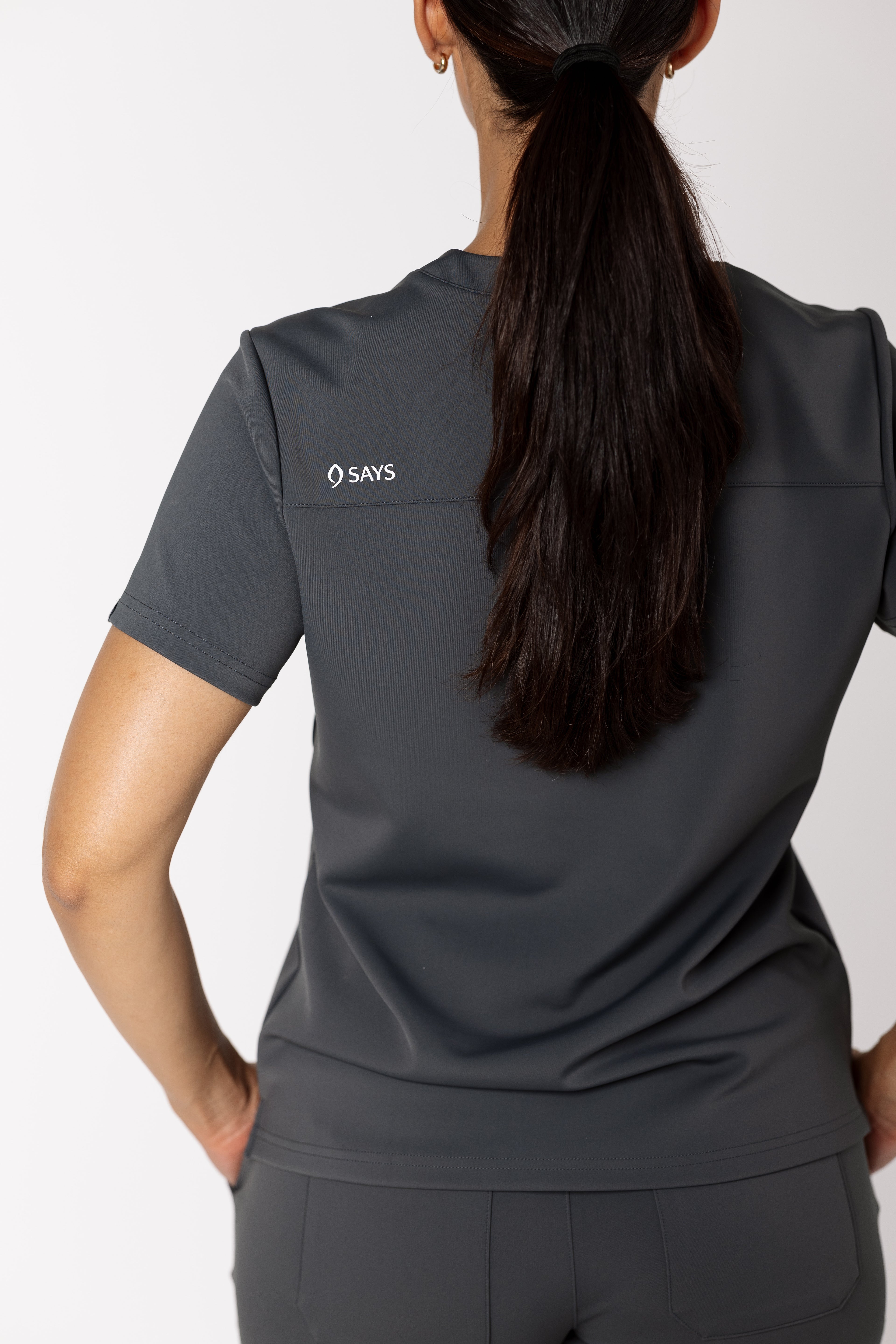 Amber Core Top women's premium scrub top in Tech Gray