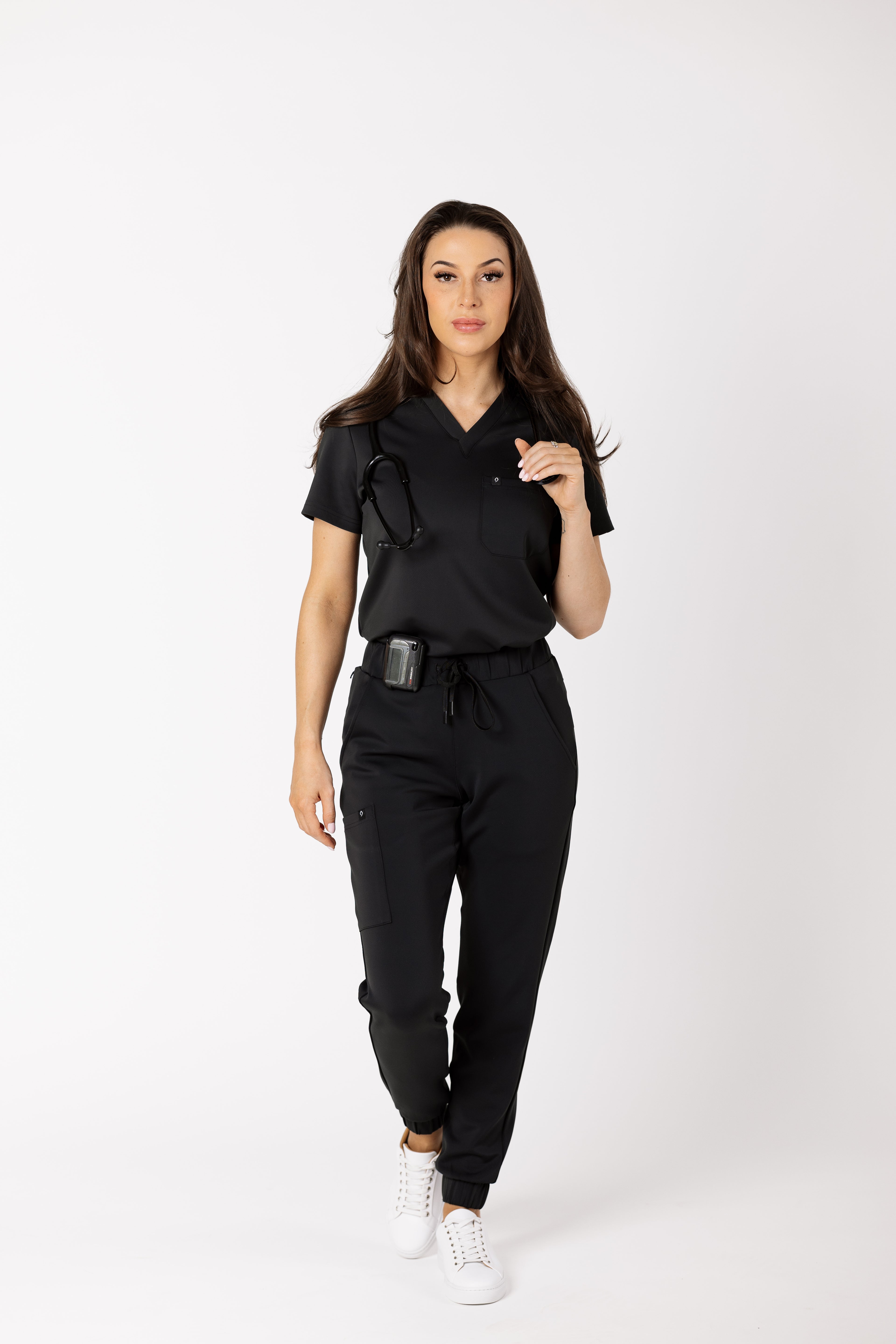Amber Core Top women's premium scrub top in Jet Black
