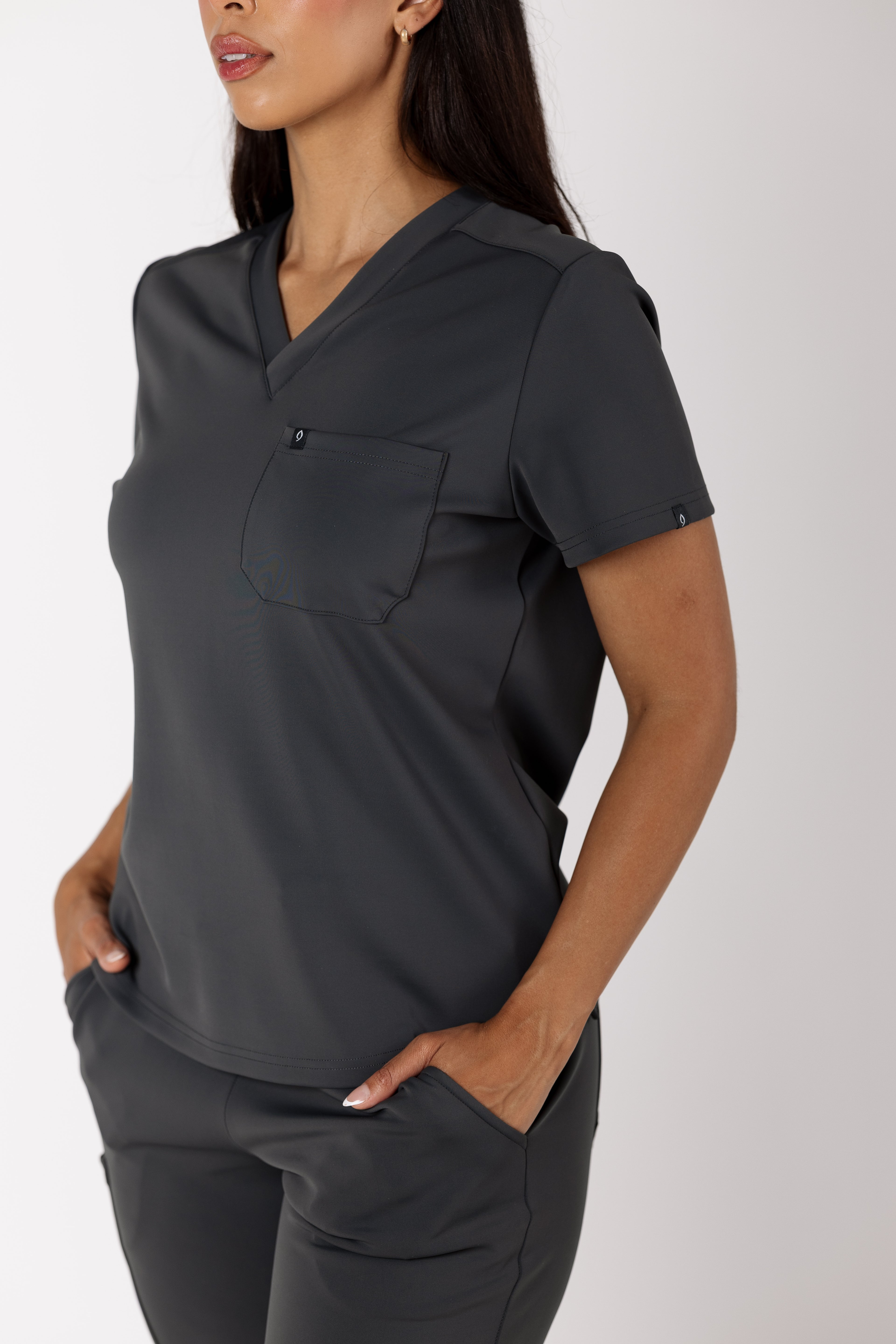 Amber Core Top women's premium scrub top in Tech Gray